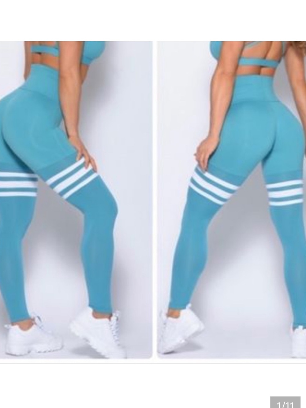 Bombshell Sportswear Teal High-Waist Leggings with White Stripes